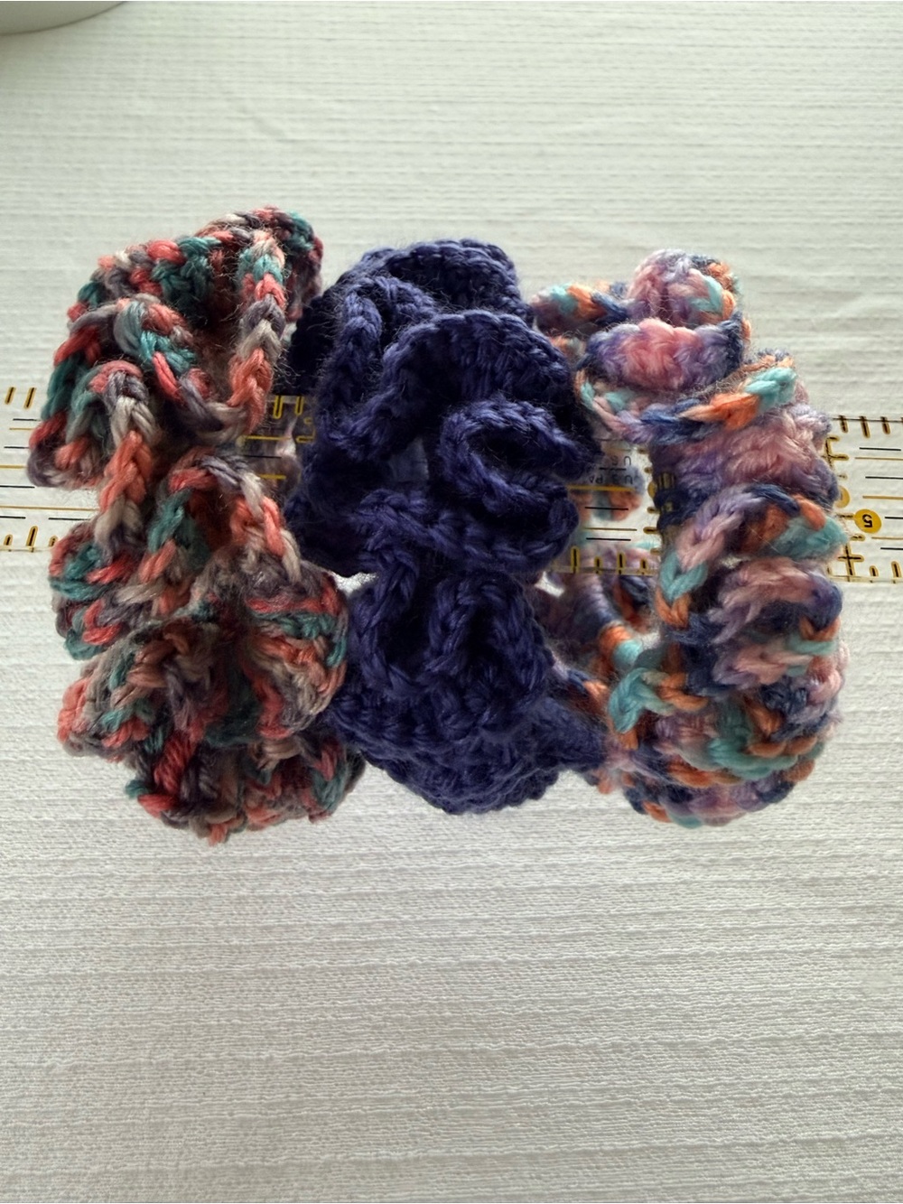 Handmade Crochet Scrunchies Set of 3 Colorful Hair Ties